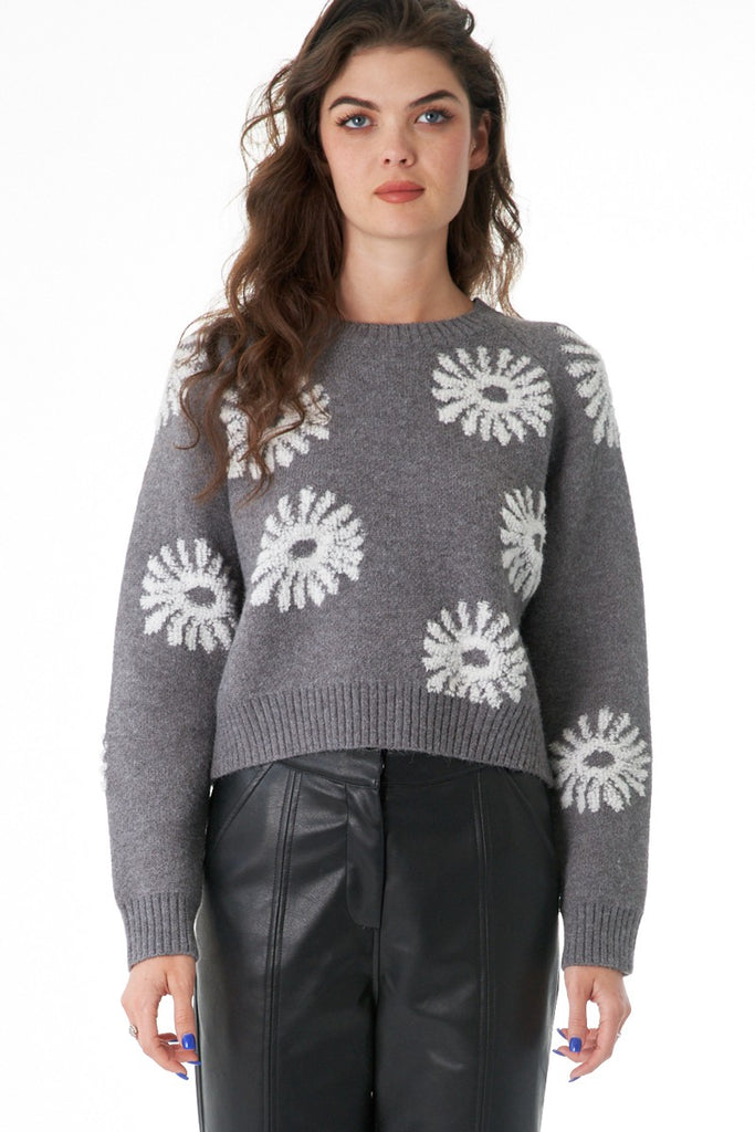Cropped Flower Pattern Sweater