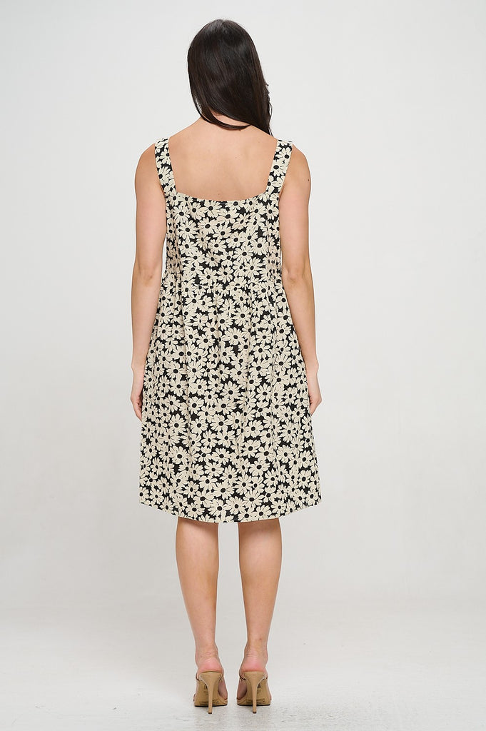 Black & White Daisy Print Dress