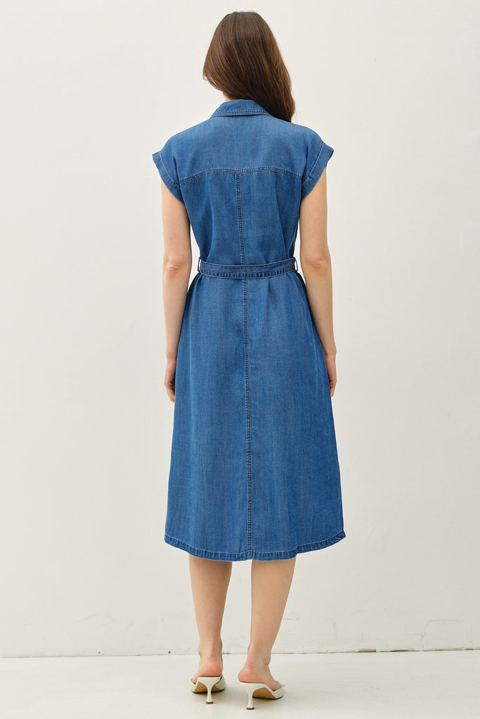Tencel Denim Belted Button Down Midi Shirtdress
