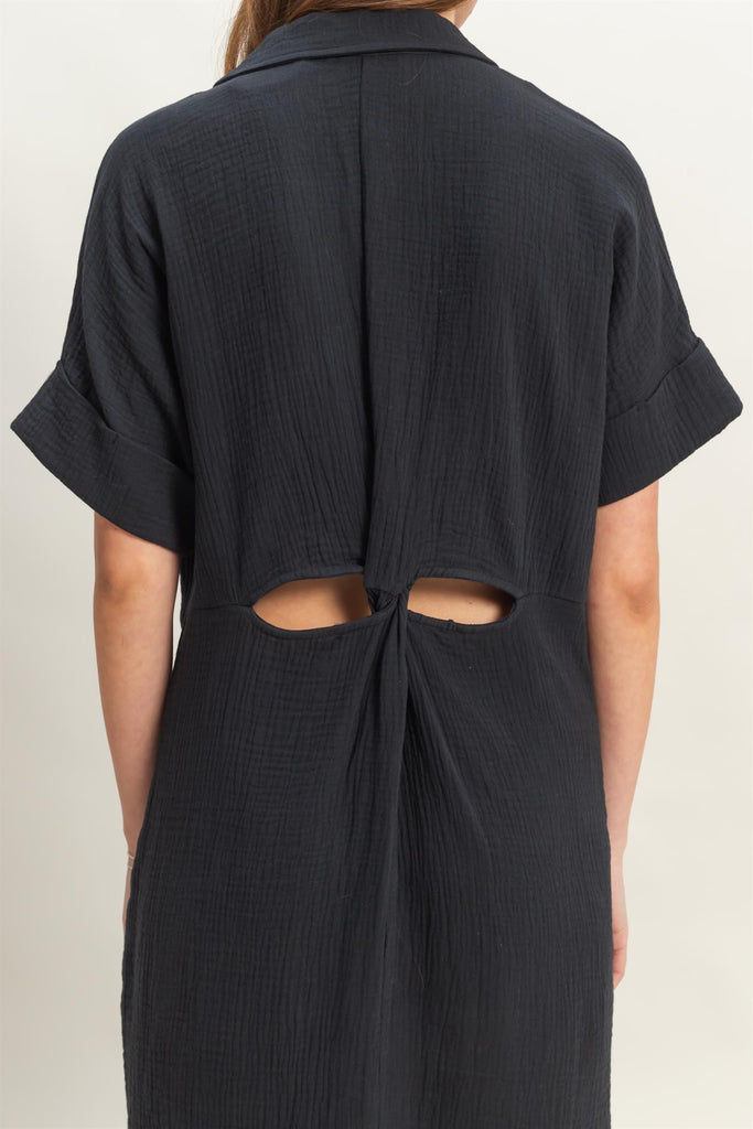 Gauze Back Cutout Shirt Dress