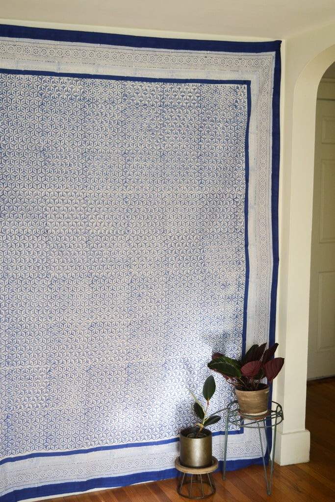 Blue and White Printed Tapestry