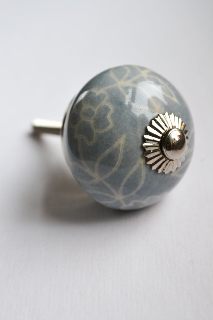 Light Blue and White Floral Knob
