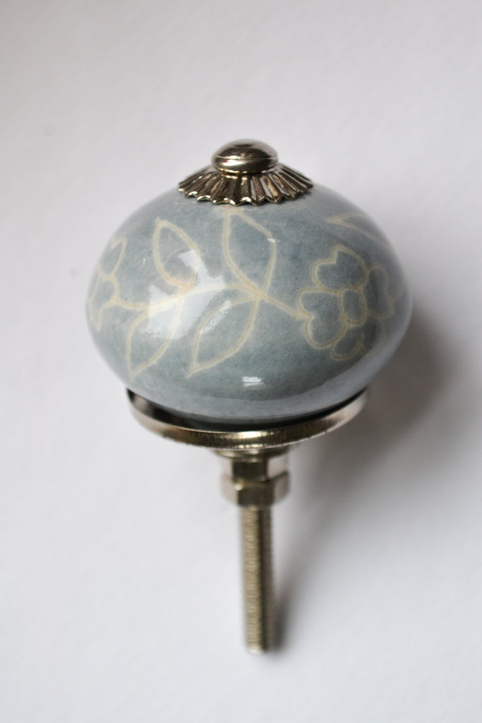 Light Blue and White Floral Knob
