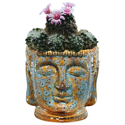 Buddha Bust Porcelain Planter Pot Blue