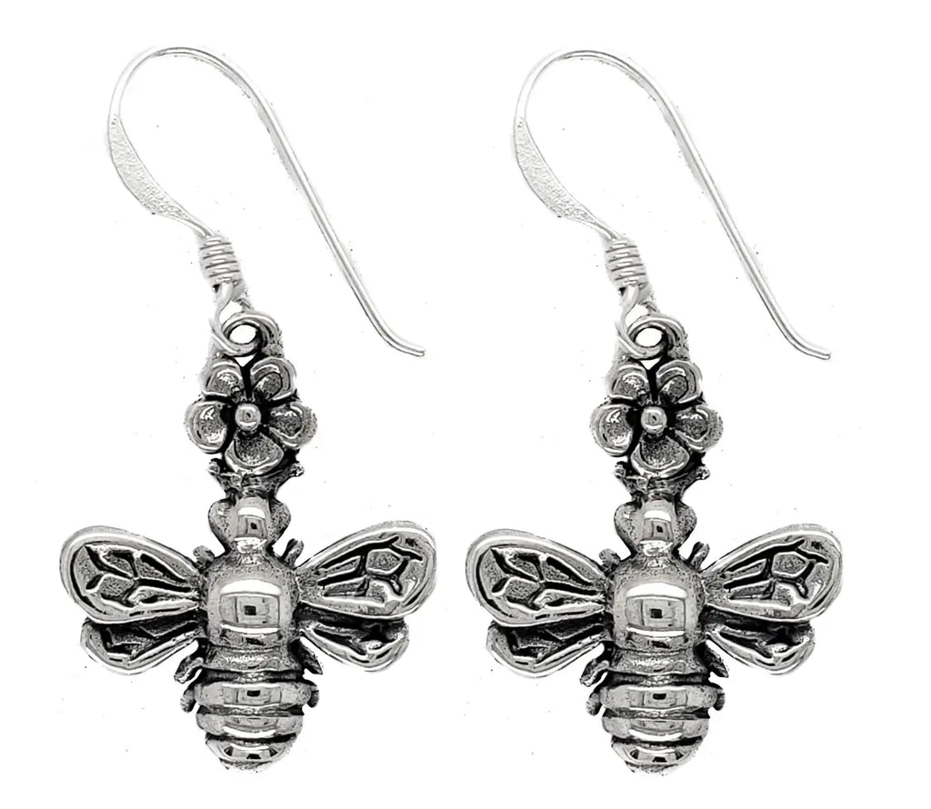 Sterling Silver Flower Bee Earrings
