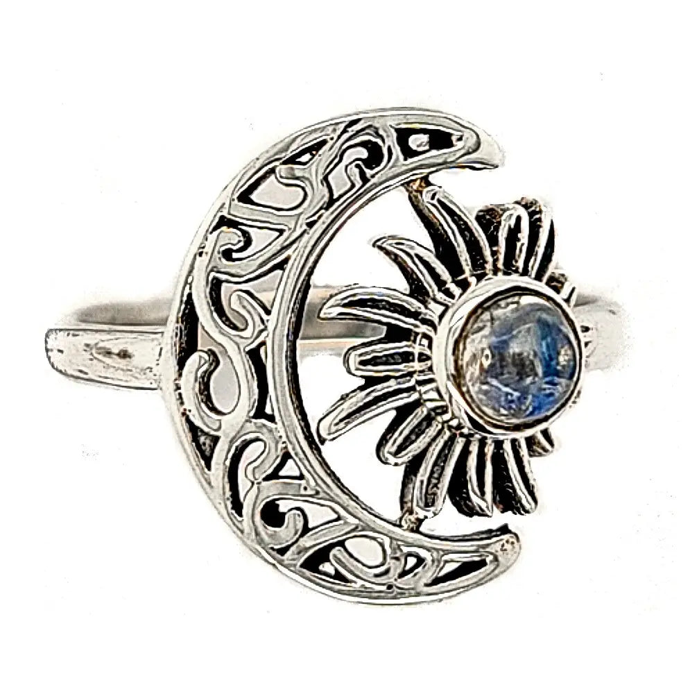 Sterling Crescent Moon & Sun Ring